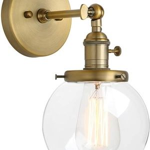 Pathson Industrial Wall Sconce with Round Clear Glass Globe Vintage Style...